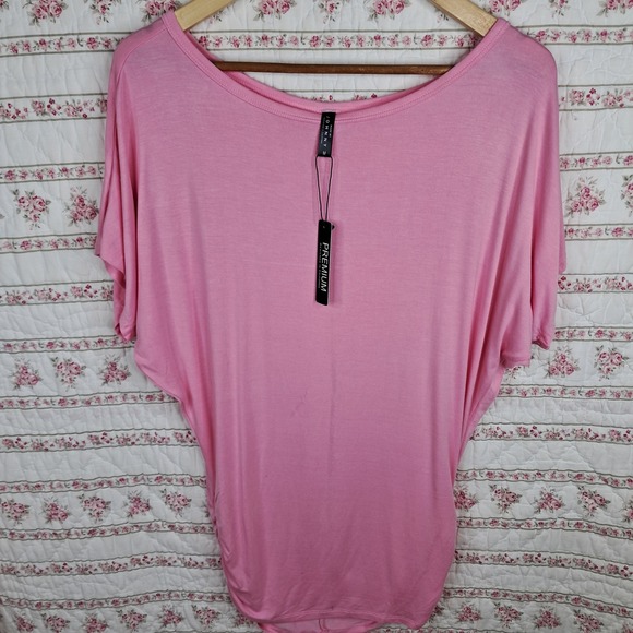 By Johnny Tops - Johnny Premium Tunic Top‎ Dolman Sleeve V Neck Pink Comfy Casual Size M